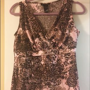 Pink and Brown sleeveless summer top.